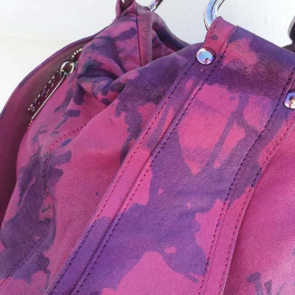 Kooba Leather Purse Hobo Handbag purple navy blue fuscia pink painted tie dyed - Picture 7 of 16